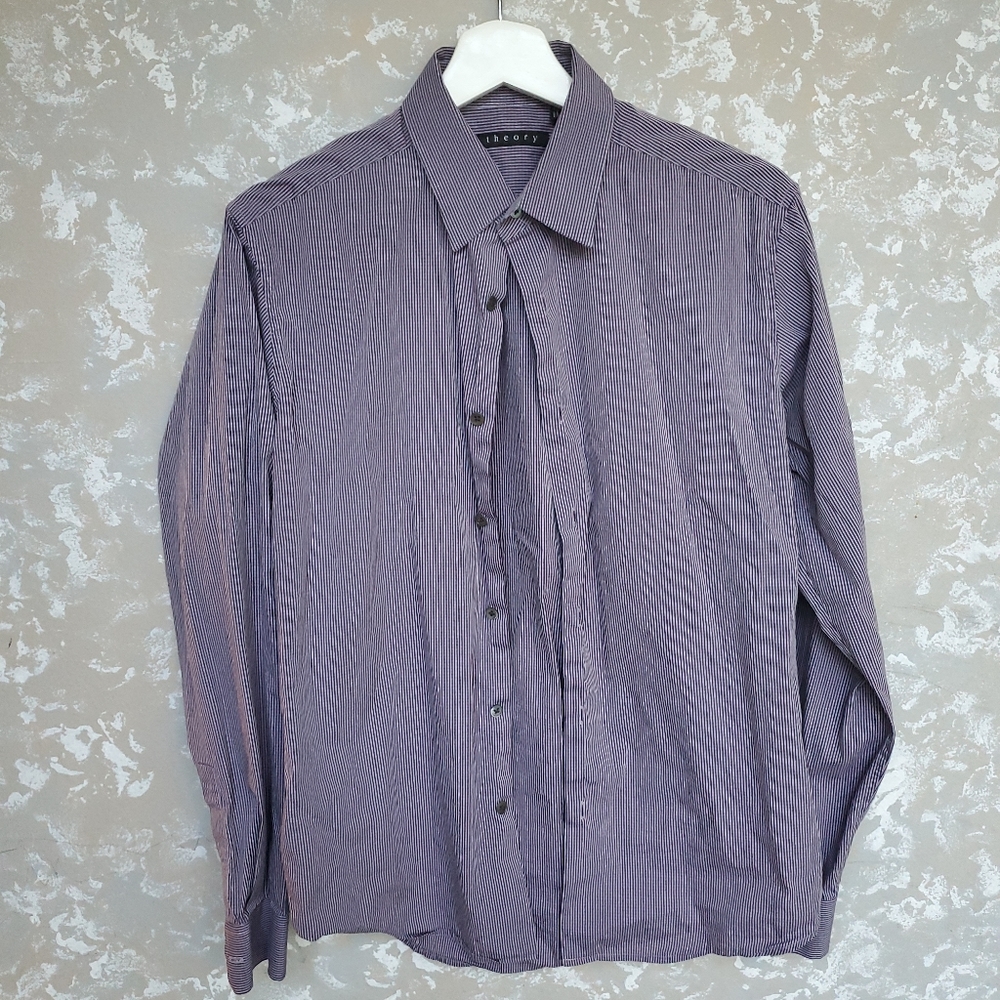 THEORY Purple Striped Long Sleeve Button Up Shirt Medium. In good used condition